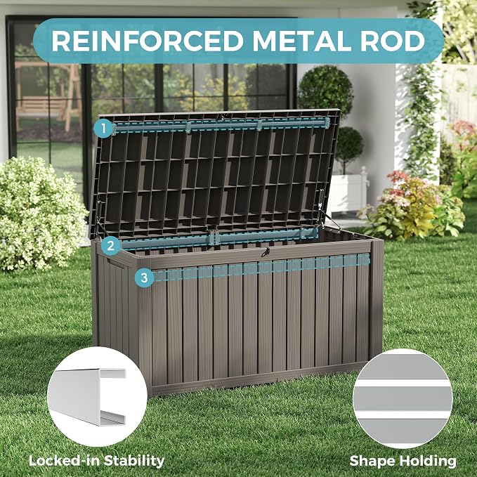 Deck Box, 180 Gallon Resin Storage with Lockable Latches