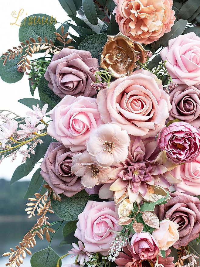Artificial Silk Flowers, Dust Pink Wedding Arch Floral Swag Set