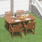 5-Piece Outdoor Dining Furniture Set with Chairs, All-Weather HDPE Patio Table and 4 Chairs, Umbrella Hole, for Garden Backyard or Deck - Teak