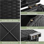 Yaheetech Wicker Ottomans, Set of 2 Patio PE Rattan Side Tables with Hidden Storage & Removable Cushion, Outdoor/Indoor Footstools, Additional Seating for Garden/Balcony/Yard, Black/Gray