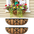LaLaGreen 24 Inch, 2 Pack Window Boxes Planters – Black Metal Window Boxes for Outdoor Plant, Wall Mount Flower Pot with Coco Coir Liner, Attach to House Fence Balcony Herb for Patio Porch Garden