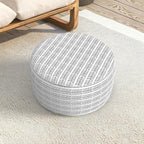 LVTXIII Indoor/Outdoor Extra Large Inflatable Ottoman Pouf D31 x H14 Inch, Round Footstool with Handle, Weather-Resistant Portable Furniture for Patio, Camping, Beach, Herringbone Black White