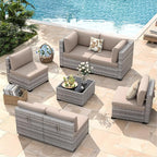 6-Seat Modular Patio Furniture Set – Outdoor Wicker Sectional Sofa with Thick 4″ Cushions, Dual-Strand PE Rattan, Rust-Resistant 18 mm Steel Frame, Backyard Garden Deck Lounge,Beige
