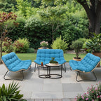 Crestlive Products Outdoor Loveseat 3PCS, Outdoor Sofa Set, All-Weather Boho Rattan Patio Furniture with Soft Cushion for Balcony, Poolside, Backyard (Without Table)