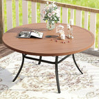VICLLAX 53" Outdoor Round Patio Table for Lawn Garden, All Weather Metal Round Patio Dining Table with Adjustable Umbrella Hole, Patio Table for 8 Person, Walnut Tabletop