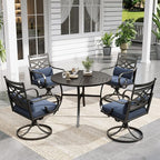 Sophia and William Swivel Outdoor Patio Dining Set for 4, Outdoor Table and Chairs, Removable Seat Cushions, Black 42" Round Patio Dining Table,Blue