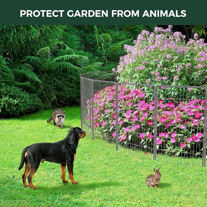 Decorative Dog Fence, 45 in Tall Silver Metal, 18.2 ft Long