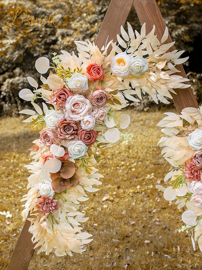 Artificial Flowers Swag Set, 40-Inch Champagne Silk Wedding Arch Florals