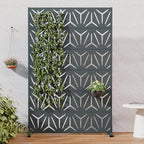 Casaphoria Metal Privacy Screen Outdoor, 72" H x 47" W Freestanding Decorative Privacy Screen for Patio Deck Balcony Garden with Stable Base, Grey-Star