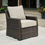 Signature Design by Ashley Brook Ranch Casual Nuvella Weather Resistant Fabric Outdoor Lounge Chair with Cushion, Dark Brown & Beige