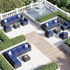 Aoxun 7 Piece Patio Furniture Set Wicker Rattan Patio Sectional Sofa Set Outdoor Seating Furniture with Thickened Cushion, Navy Blue