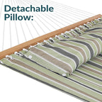 Sunnydaze Quilted Outdoor Hammock with Spreader Bars - Heavy-Duty 450-Pound Capacity Double Hammock for Outside - Khaki Stripe