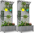 Outsunny Wood Planter with Trellis, Raised Garden Bed for Climbing Plants w/Drainage Holes and Roof, 35.5" x 17.75" x 72", Pack of 2, Dark Gray