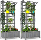 Outsunny Wood Planter with Trellis, Raised Garden Bed for Climbing Plants w/Drainage Holes and Roof, 35.5" x 17.75" x 72", Pack of 2, Dark Gray