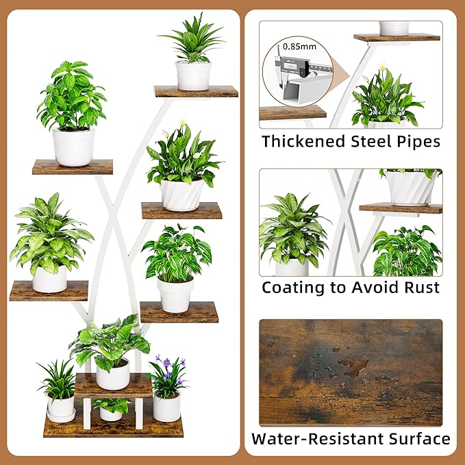 Plant Stand Indoor with Grow Lights - 7 Tiered Plant Shelf Indoor, Corner Plant Stands for Indoor Plants Multiple, 42" Metal Plant Shelves, Plant Flower Holder Display Rack for Home Patio Balcony White