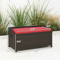 Patio Bench Deck Box, 34 Gallon Brown PE Rattan with Cushion