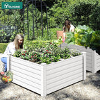 YITAHOME 48x48x24 in Plastic Raised Garden Bed 2pcs with Growth Grid, Large Outdoor Vinyl Planter Box for Plants, Vegetables, and Flowers, Easy Installation, White