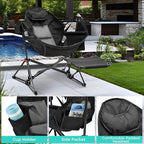 Ainfox Hammock Camping Chair with Footrest, Foldable Portable Rocking Chairs for Adults Outside Swinging Camp with Cup Holder Pillow for Outdoor Patio Poolside (Dark Black)