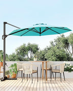 GarveeLife 10 ft Patio Umbrella Outdoor Large Cantilever Umbrella w/Base Included Market Sun Shade Windproof Offset Umbrella with 360-Degree Rotation for Garden Deck Pool Patio, Turquoise Blue