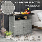 Outsunny Wicker Outdoor Storage Cabinet, Rattan Outdoor Bar Table with 2 Doors and Shelf, Outdoor Buffet Cabinet Sideboard with Metal Slatted Countertop for Poolside, Patio, Backyard, Gray