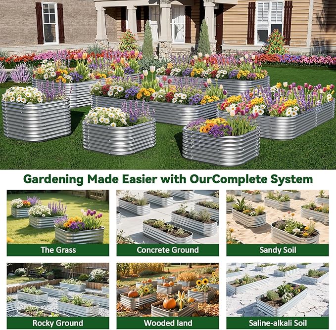3 Pack Raised Beds for Gardening, Corrugated Galvanized Steel Raised Garden Bed, Outdoor Metal Above Ground Garden Bed for Vegetables and Flowers-4x2FT