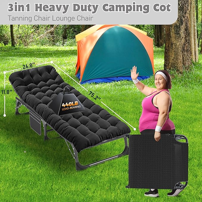ABORON Heavy Duty Tanning Chair, 5-Gear Outdoor Folding Chaise Lounge Chair with Cushion,Portable Beach Lounge Chair for Outdoor Sunbathing Patio Pool Lawn Deck Poolside
