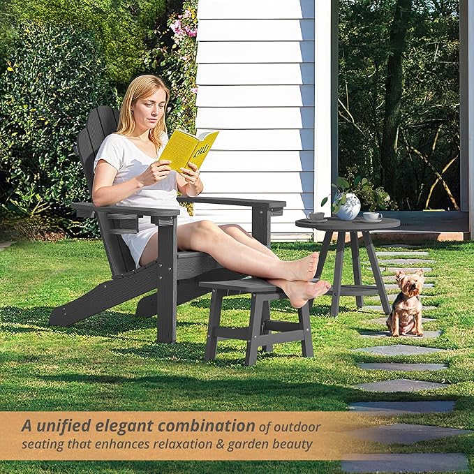 LUE BONA Outdoor Adirondack Ottomans, Footrest Footstool, Outdoor Foot Rest for Patio, HDPS All Weather Waterproof Footrest Footstool for Adirondack Chair, Dark Gray