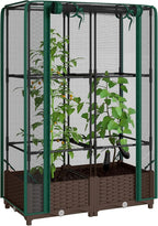 Outsunny Raised Garden Bed with Trellis, 46.5" Tomato Cage with Crop Cage, Self Watering Planter Box with Drainage Holes and Plugs for Outdoor Patio Climbing Plants, Vines, Vegetables, Flowers, Green