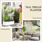 Outsunny Galvanized Raised Garden Bed with Trellis, Metal Planter Box with Drainage Holes, Outdoor Privacy Screen for Climbing Plants, Vegetable, Vines, 43" x 16" x 70", White