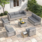 8-Seat Modern Patio Furniture Set with Swivel Rocking Chairs, Thick 4″ Cushions, Dual-Strand Wicker Rattan, Rust-Resistant Steel Frame – Outdoor Conversation & Modular Sectional,Black
