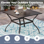 5 Piece Patio Dining Set for 4, 37”x37” Square Table with Umbrella Hole and 4 Metal Blue Chairs, Outdoor Table and Chairs Set for Lawn Backyard and Deck