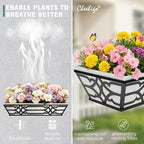4 Pack 24 Inch Railing Boxes Planter for Outdoor Plants Adjustable Brackets for Porch Fence and Balcony Window Planter Box with Non-Woven Fabric Liner for Hanging Flower Baskets