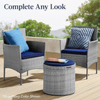 Best Choice Products Round Wicker Ottoman, Multipurpose Outdoor Furniture for Patio, Backyard, Additional Seating, Footrest, Side Table w/Storage, Removable Cushions – Black/Teal