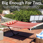 Sunnydaze Quilted Outdoor Hammock with Spreader Bars - Heavy-Duty 450-Pound Capacity Double Hammock for Outside - Red Stripe