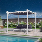 PURPLE LEAF 10' x 10' Outdoor Aluminum Pergola White Heavy-Duty Retractable Pergolas Patio Metal Pergola with Double Sun Shade Canopy and Light for Backyard Gardens Deck, Navy Blue