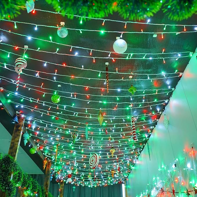 String Lights, 500 LED, 165ft Outdoor Christmas Lights in Red, White and Green