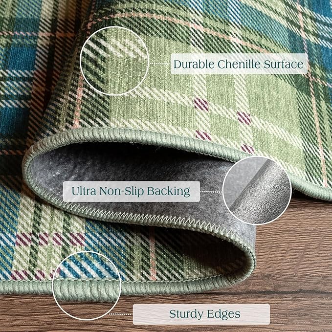 Outdoor Rug Plaid Door Mat, Sage Green Textured, 2 x 4.3 Ft