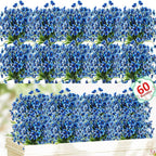 60 Pack Artificial Flowers for Outdoor Indoor Fake Plants, Faux Silk Flowers for Outdoors Outside Front Porch Hanging Planter Window Box Garden Spring Decoration(Blue)