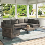 LAUSAINT HOME Outdoor Patio Furniture, 7 Piece Outdoor Sectional Sofa PE Rattan Wicker Patio Conversation Sets, All Weather Patio Furniture Set with Thick Cushions for Garden, Backyard (Grey)