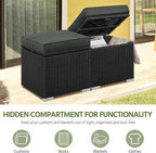 Yaheetech Wicker Ottomans, Set of 2 Patio PE Rattan Side Tables with Hidden Storage & Removable Cushion, Outdoor/Indoor Footstools, Additional Seating for Garden/Balcony/Yard, Black/Gray