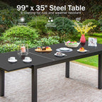 PHI VILLA Extra Large Expandable Patio Dining Table 99.2" × 35.5" Metal Outdoor Table for 6-10 Person, Metal Outdoor Dining Table with E-Coating for Garden Deck Yard- (Black)