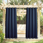 NICETOWN 2 Panels Outdoor Curtains for Patio Waterproof, Rustproof Top and Bottom Grommet Windproof Drapes Thermal Insulated Blackout Outdoor Blinds for Porch/Gazebo, W52 x L84, Navy Blue