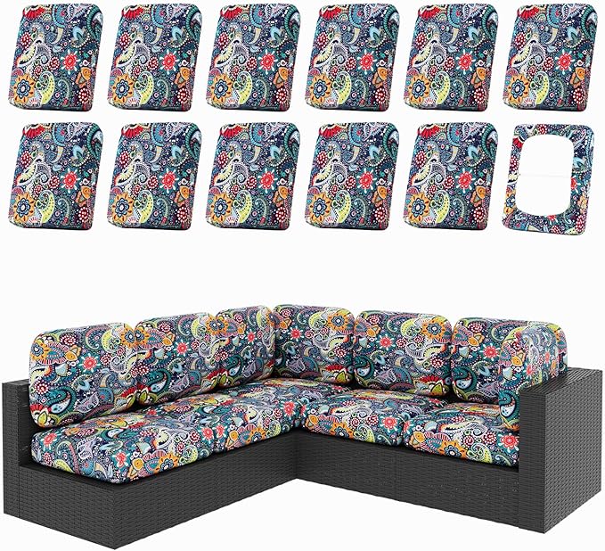 Cushion Covers, 12-Piece Stretch Paisley Outdoor Patio Set