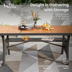 PHI VILLA Outdoor Dining Set for 6, Rectangular Wicker Table with Acacia Wood Top & Rattan Chairs with Cushions, 74” Large Modern Furniture Set for Patio, Deck, Backyard, Porch