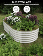 GarveeLife 8x4x1.5 ft Galvanized Raised Garden Bed - 18“ Tall Metal Planter Box for Vegetables, Flowers, Herbs, Rust-Resistant Outdoor Garden Box, Easy Assembly Raised Beds for Gardening, Beige