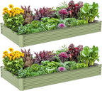 2PCS 8x4x1FT Galvanized Raised Garden Bed, Galvanized Planter Raised Garden Boxes Outdoor, Large Metal Raised Garden Beds for Vegetables-Green