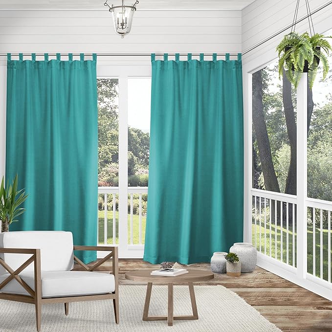 Exclusive Home Cabana Solid Indoor/Outdoor Light Filtering Hook-and-Loop Tab Top Curtain Panel Pair, 54"x120", Teal