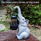 Elephant Solar Garden Statues,Resin Elephant Figurine Decorations with Solar Lights Lantern, Outdoor Figurines Lawn Garden Statue Decor Art for Lawn,Yard, Balcony Ornament.