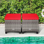 Tangkula 2 Pieces Patio Rattan Ottomans, Outdoor Wicker Footstool Footrest Seat with Soft Cushions and Steel Frame, All-Weather Patio Ottoman Set for Backyard Garden Poolside