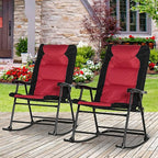 Outsunny Oversized Folding Rocking Camping Chair Set of 2, Padded Outdoor Rockers with High Back and Armrests, Portable Outdoor Patio Chairs with Steel Frame for Garden, Porch, Lawn, Red